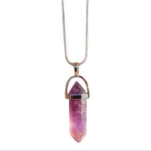 Necklace Hexagonal Amethyst Crystal Quartz Stone Pendulum Silver Lobster Clasp